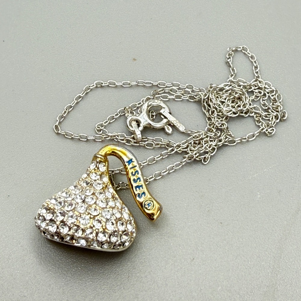 Hershey's Kisses Crystal Pendant Necklace Sterling Silver Chain WTJ China 925